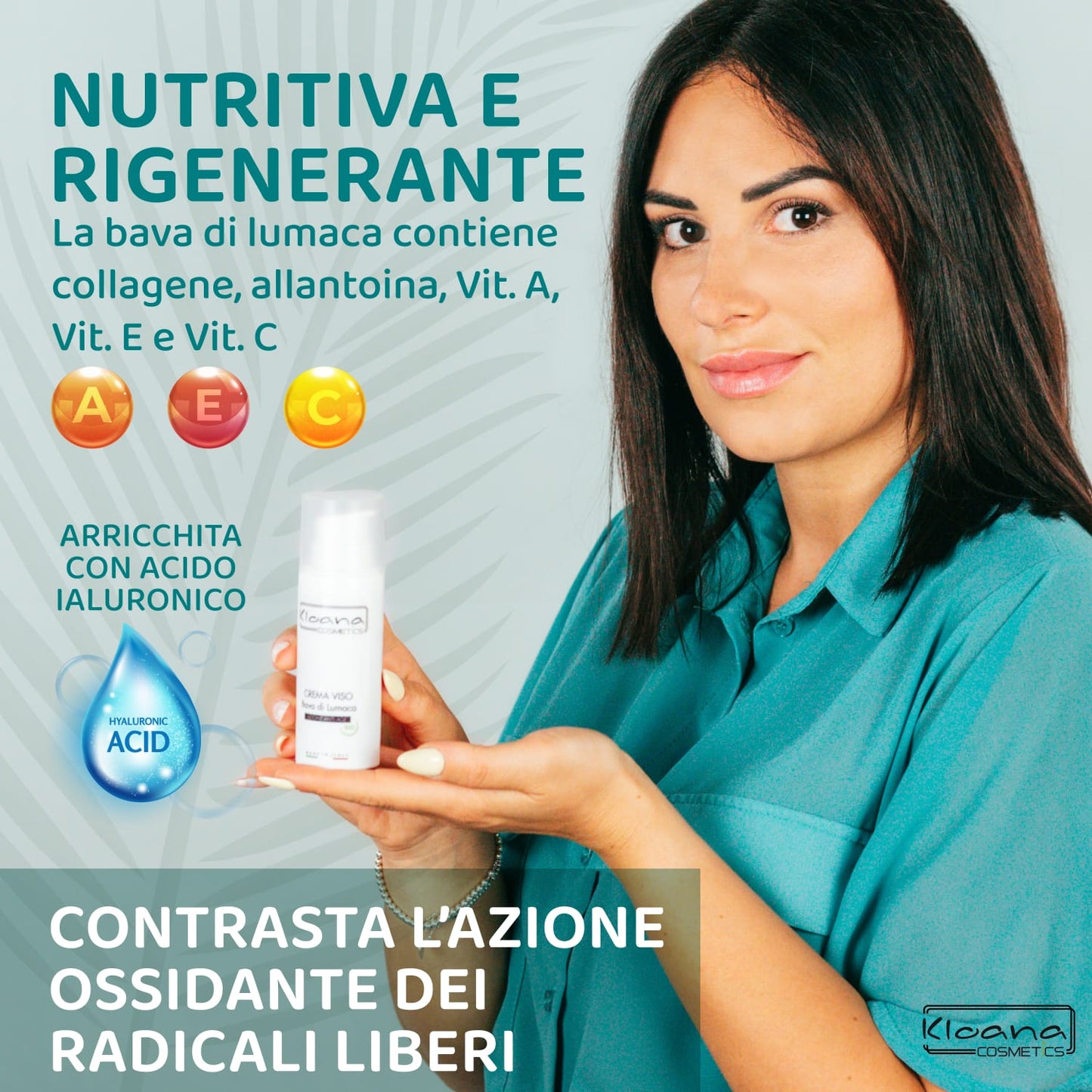 Kloana Cosmetics Crema Viso Antirughe Bava di Lumaca e Acido ialuronico - Antiage Notte Made in Italy , 50ml