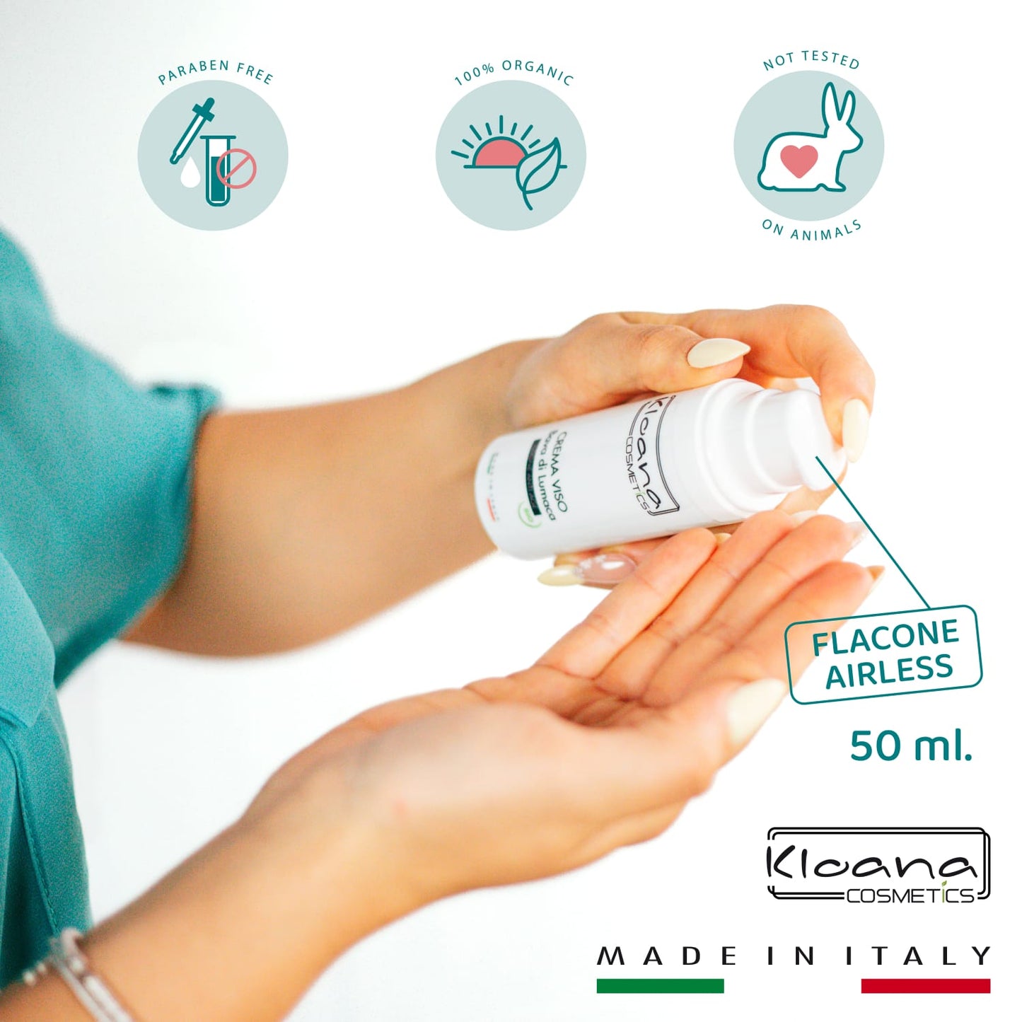 Kloana Cosmetics Crema Viso Antirughe Bava di Lumaca e Acido ialuronico - Antiage Notte Made in Italy , 50ml
