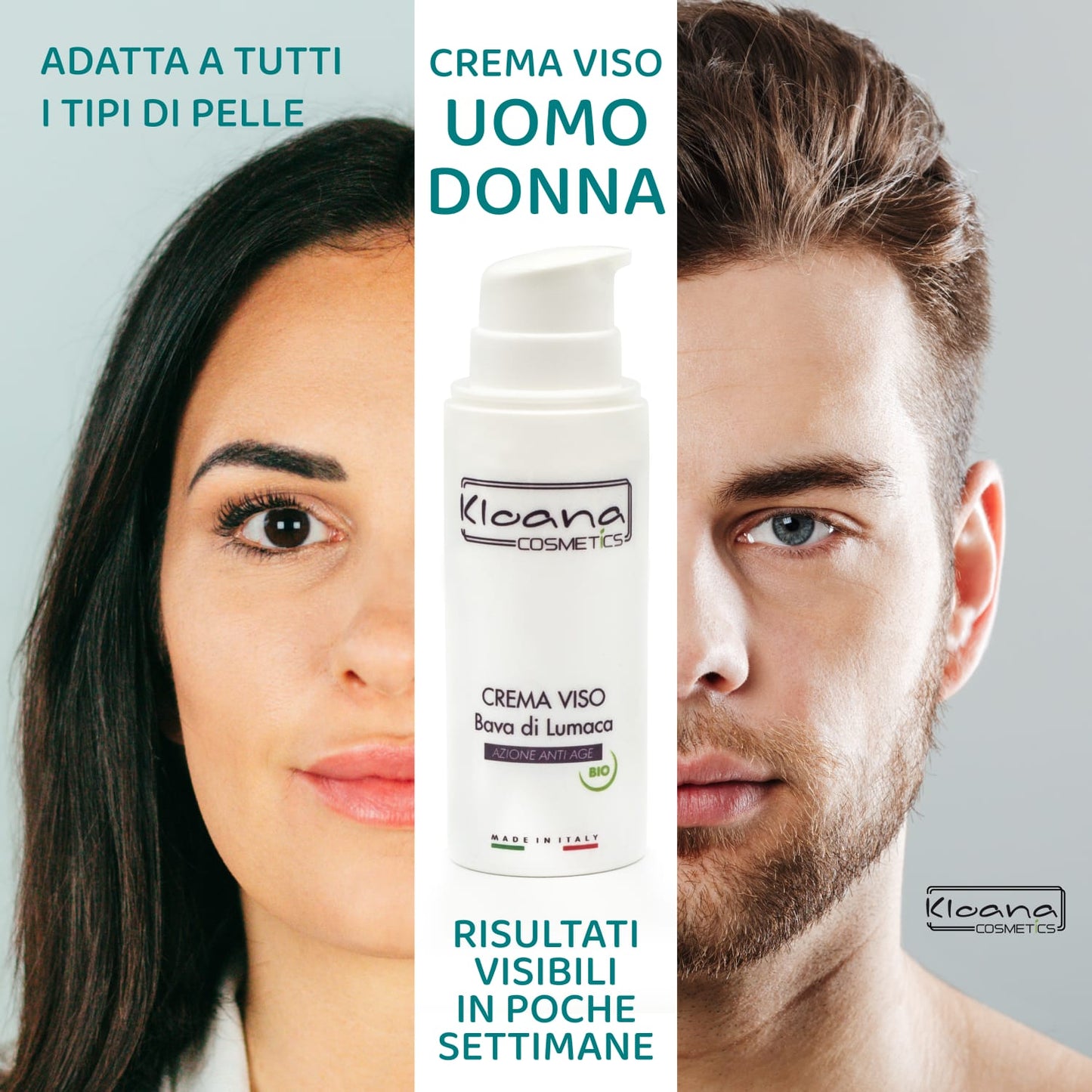 Kloana Cosmetics Crema Viso Antirughe Bava di Lumaca e Acido ialuronico - Antiage Notte Made in Italy , 50ml